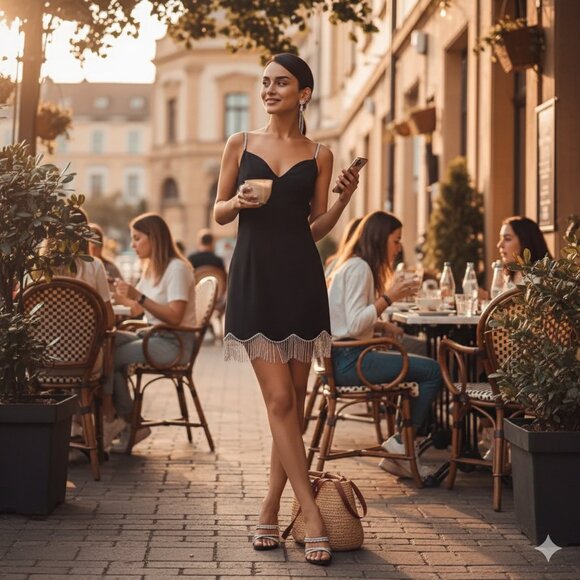 NWT J.ING Little Black Dress with Crystal Straps - Picture 1 of 5